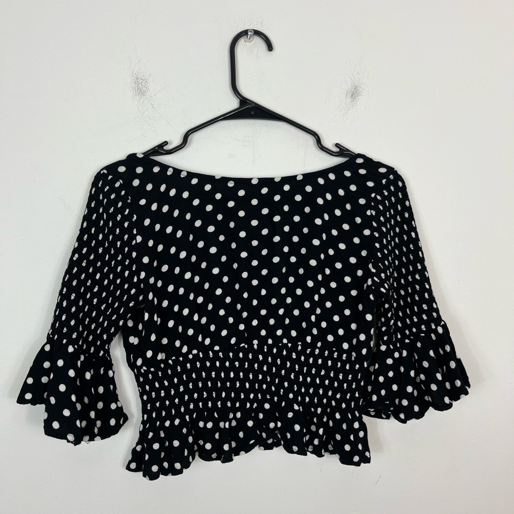 Free People A Bit of Something Sweet Black and White Polka Dot Top Sz XS - Picture 11 of 13